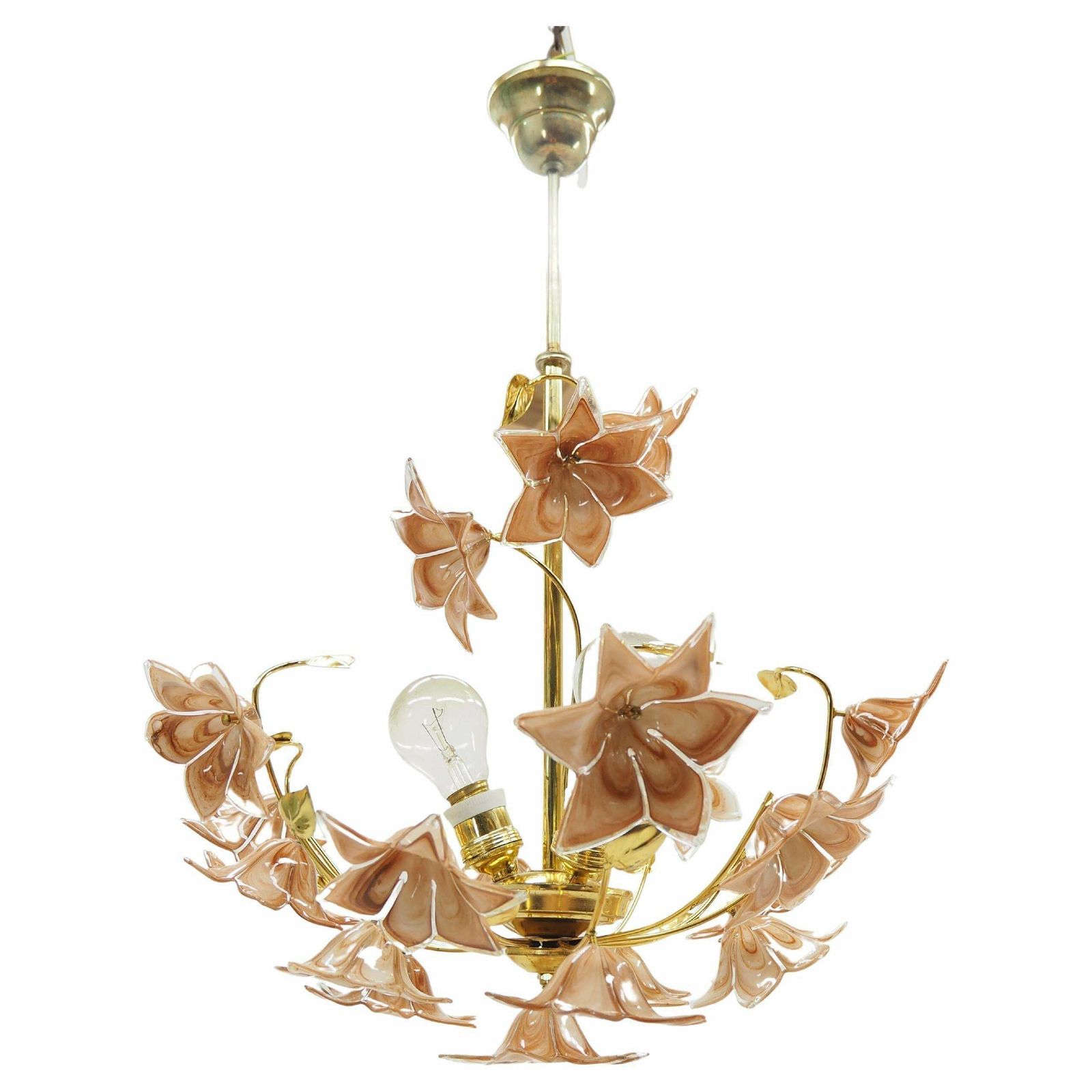 Midcentury Flowers Chandelier, Glass And Brass, 1960s