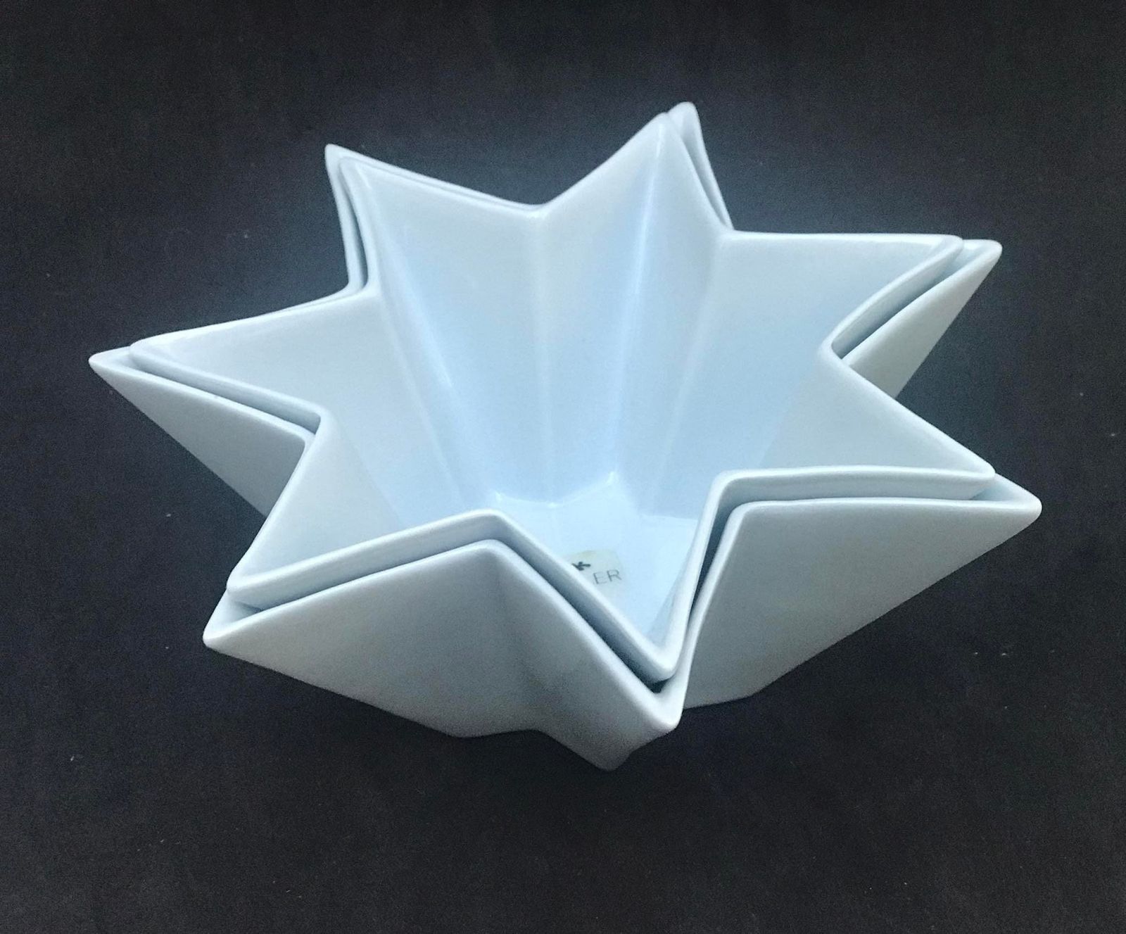 Bowls Porcelain Glaze Star Shaped Vintage Herman August Kahler (Hak) Danmark Danish Scandinavian Art Pottery Modern Sky Blue Pastel