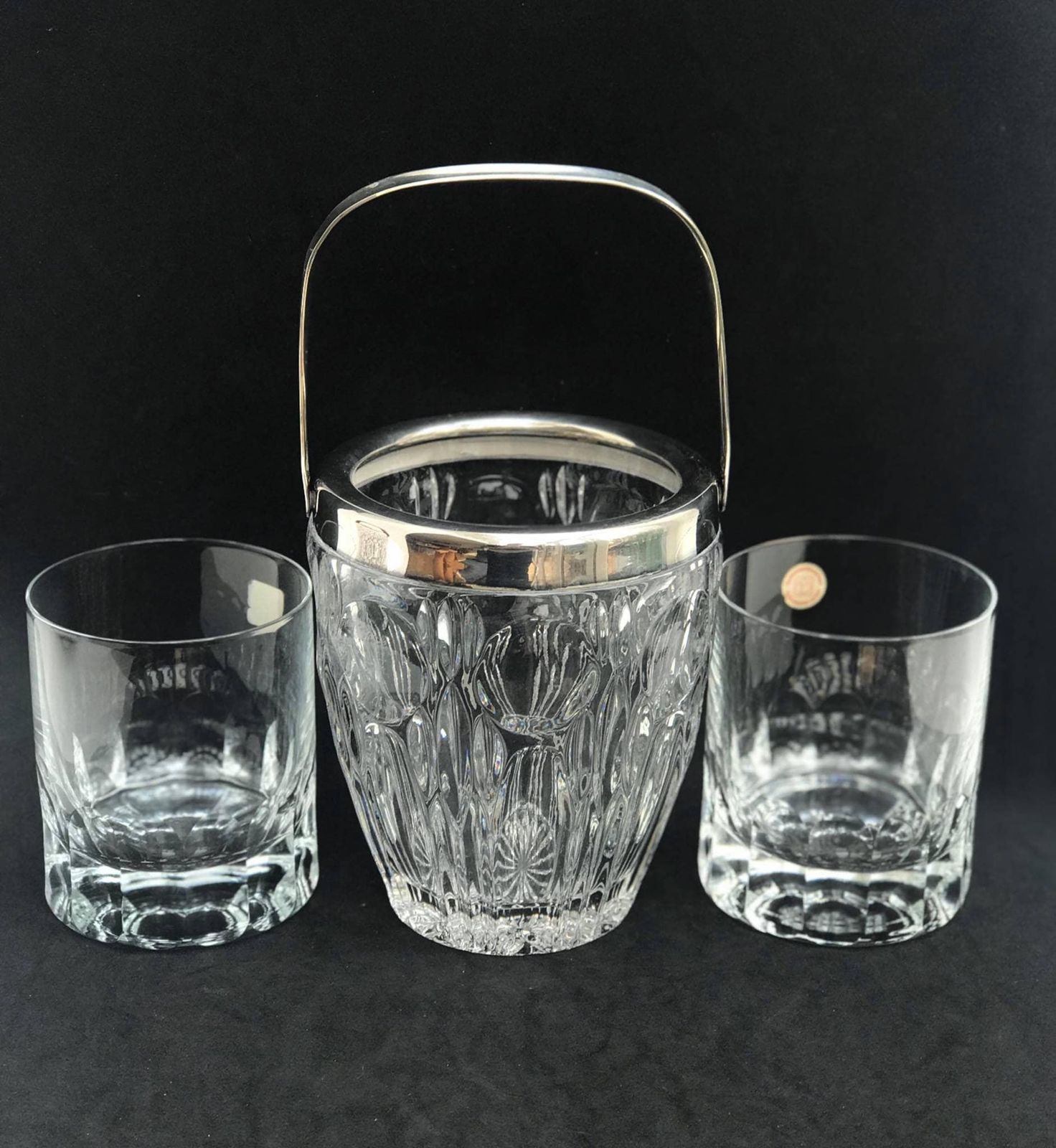 Whisky Glass Set Of 2 Heavy Cristal Cut Glasses And Ice Bucket Drink Glasses Whisky Bourbon Vintage Bar Set Liquor Measure Gift Him