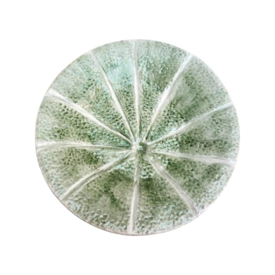 Bordallo Pinheiro Majolica Portugal Green Melon 8" Salad Dessert Plate, Melon Bowls, Green Stoneware Orange Dessert Plate, Salad Dish