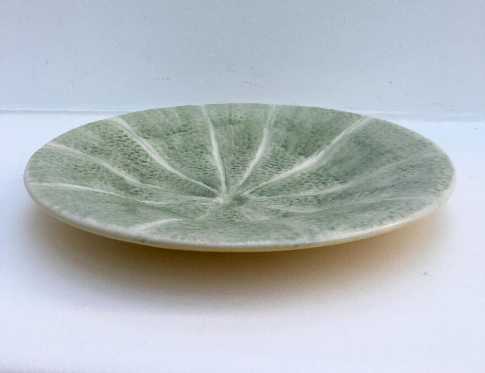 Bordallo Pinheiro Majolica Portugal Green Melon 8" Salad Dessert Plate, Melon Bowls, Green Stoneware Orange Dessert Plate, Salad Dish photo vinterior