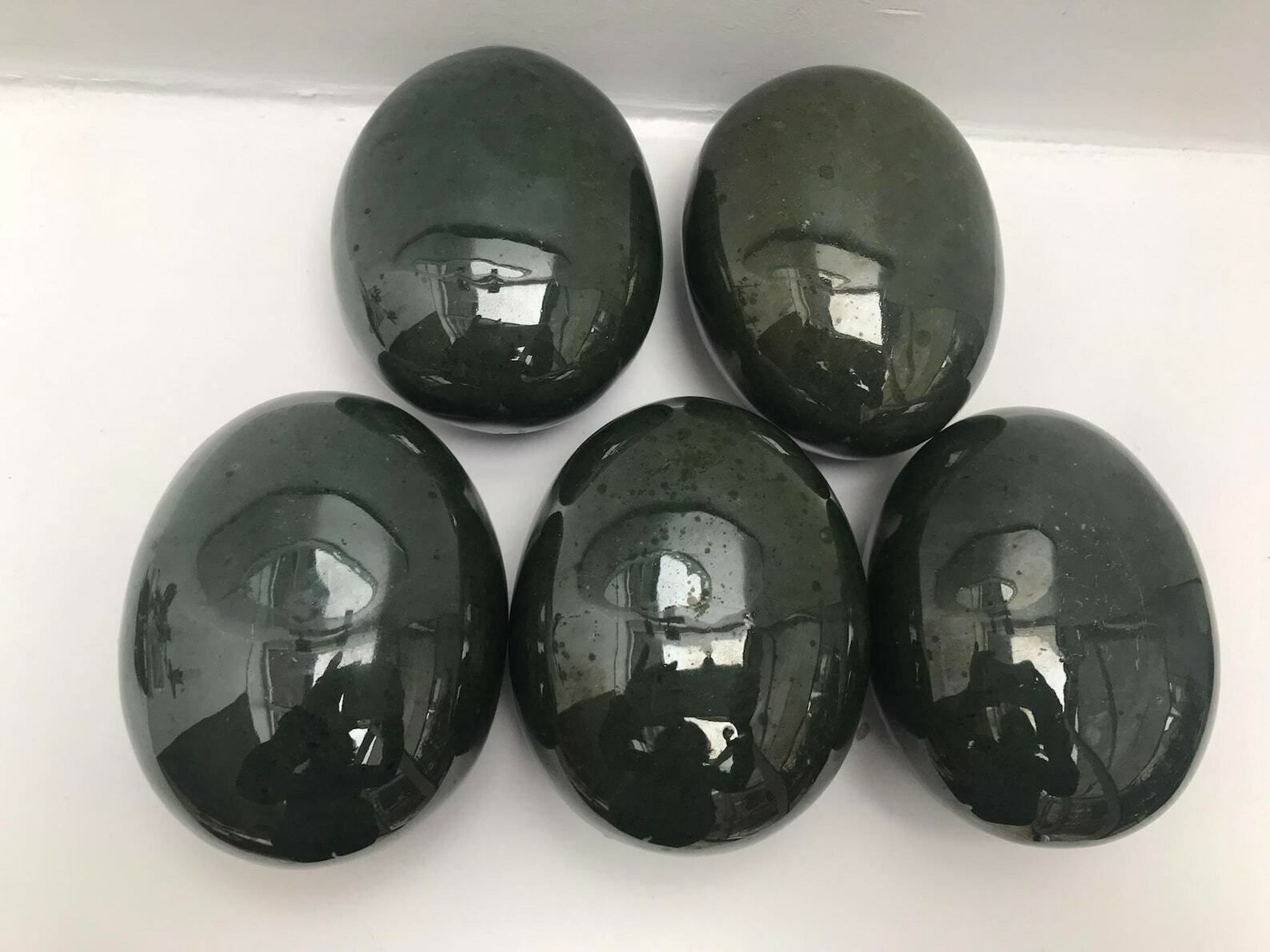 Set Of 5 Glazed Ceramic Stones, Green Very Decorative Style 1950 To Decorate The House Or The Table, Modern Decor Green Table Decor photo furniture