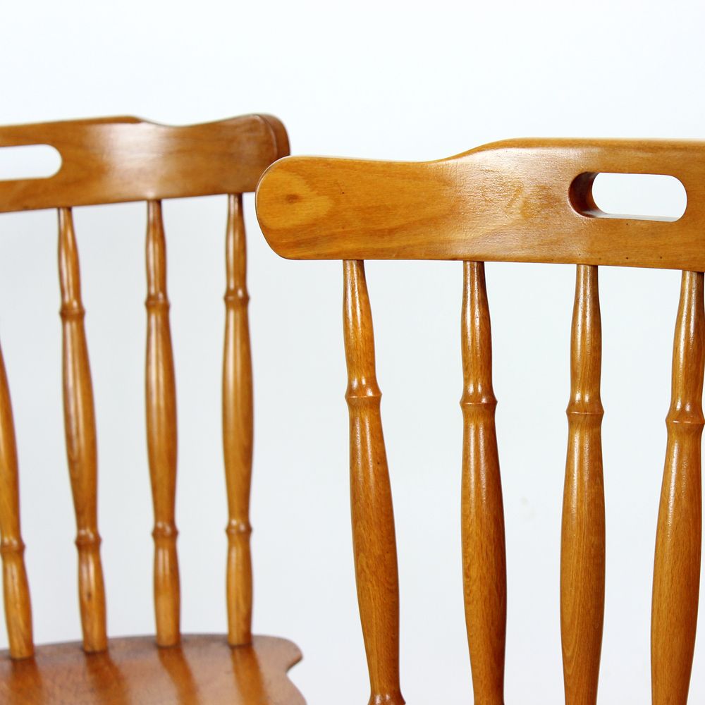 Oak Dining Chairs In Folk Design, Czechoslovakia 1960s, Set Of 4 photo vintage