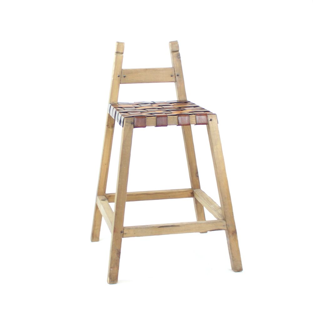photo vinterior Large Vintage Bar Stool In Wood & Leather, Czechoslovakia 1950s