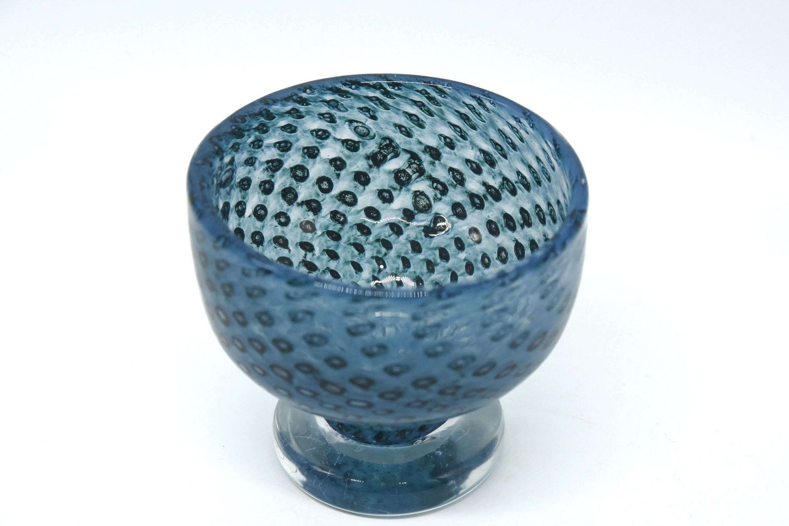Bertil Vallien For Boda Glass Cirrus Design Blue Glass Bowl | Footed Mid Century Blue Glass Footed Dish photo 90.0
