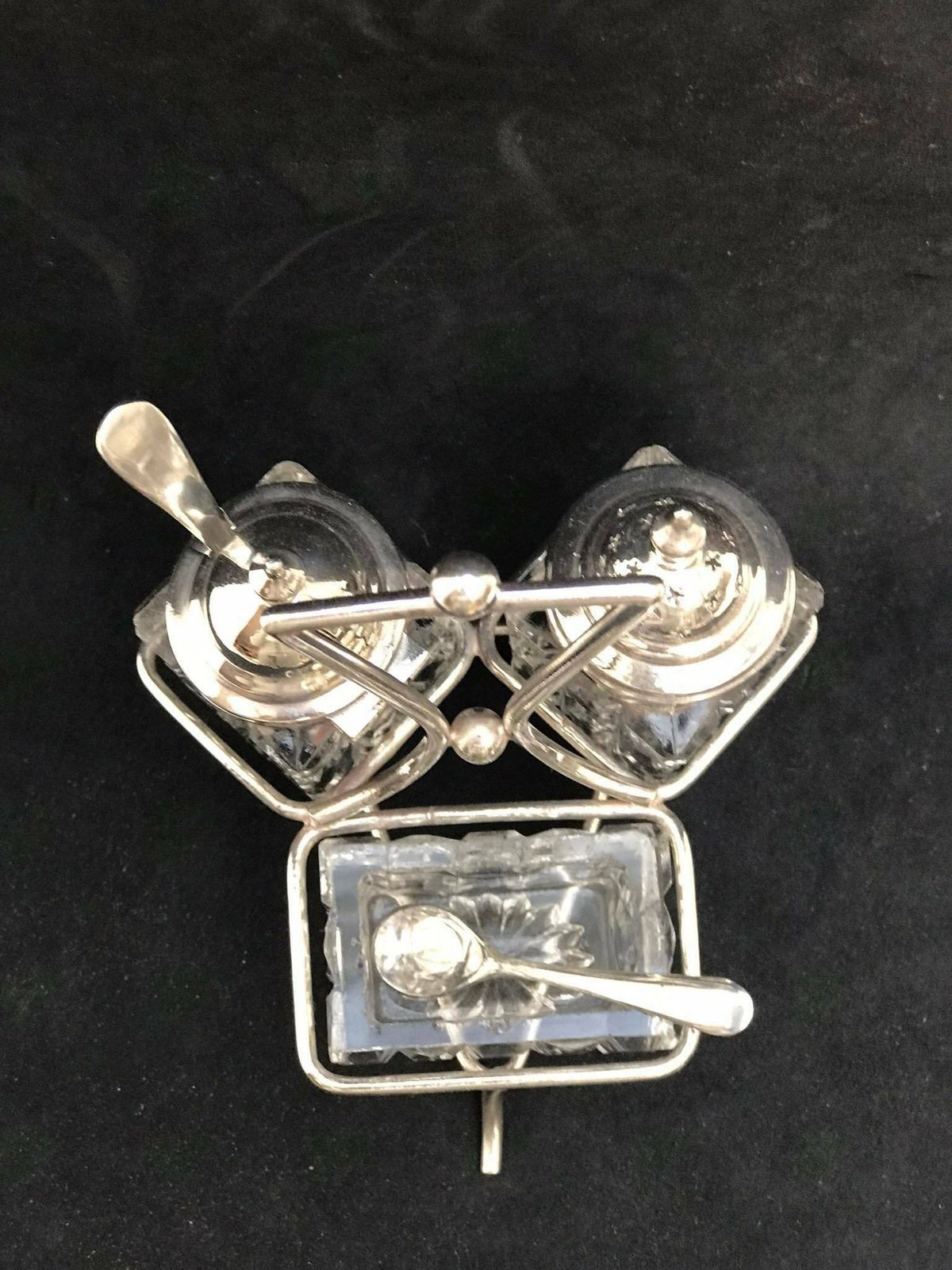 Condiment Cruet Holder Caddy Spice Set Victorian Silver Plated Glass Antique English Tableware Mustard Luxury Wedding Gift photo for sale