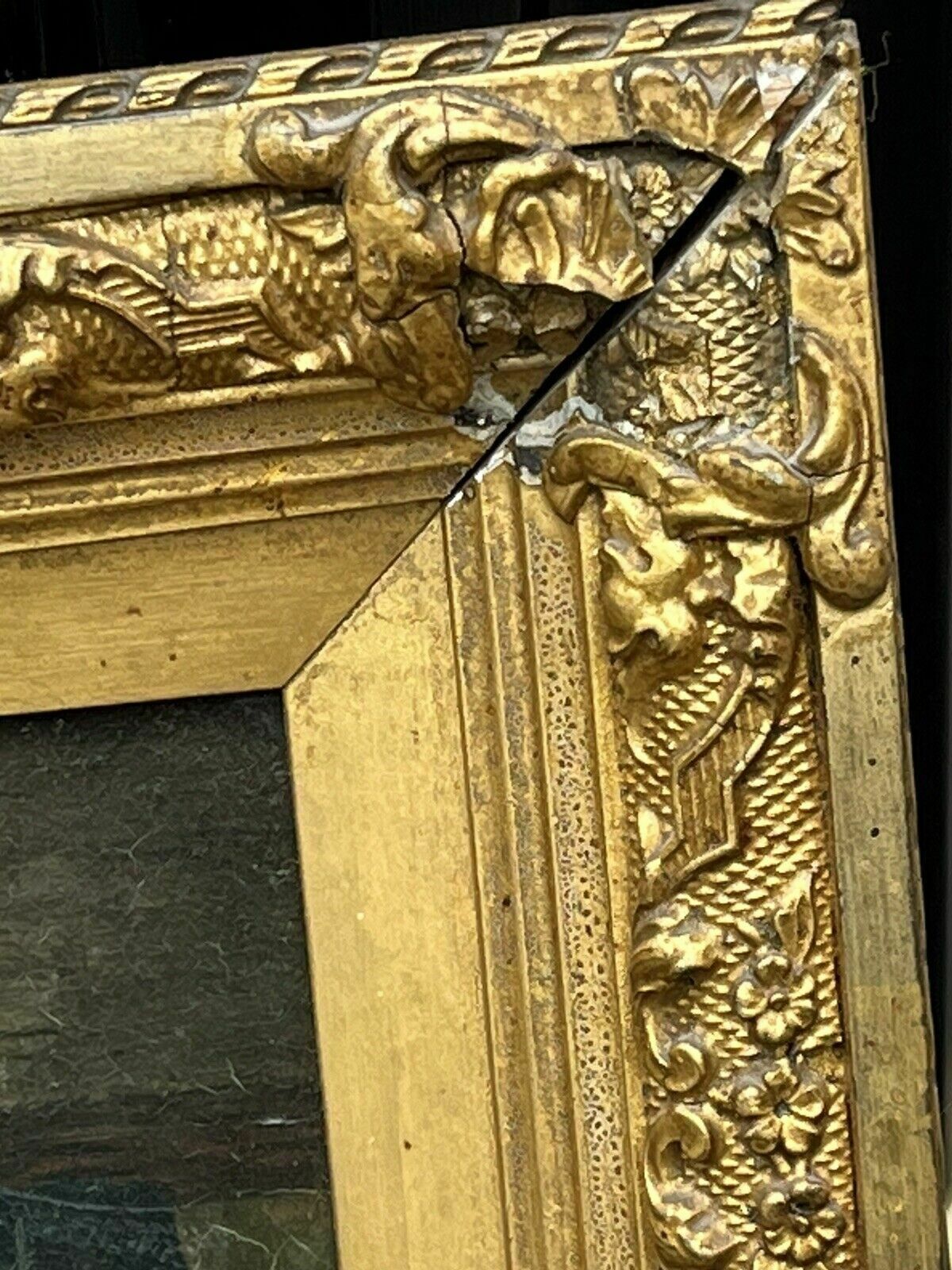 Tavern Or Inn Scene. Oil On Canvas In Gold Gilt Frame. photo buy