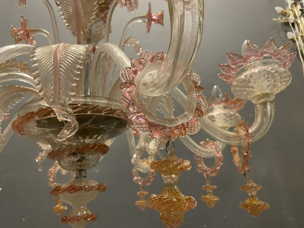 Large Pink Venetian Murano Glass Chandelier 1960’s photo for sale