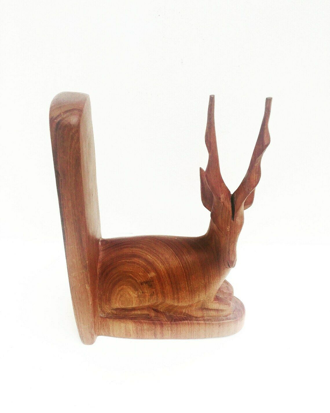 Wooden Deer Bookend Hand Carved Antelope Wood Bookend Solid Walnut Large Figurine Mid Century Book Holder Office Decor Gift For Him Desk