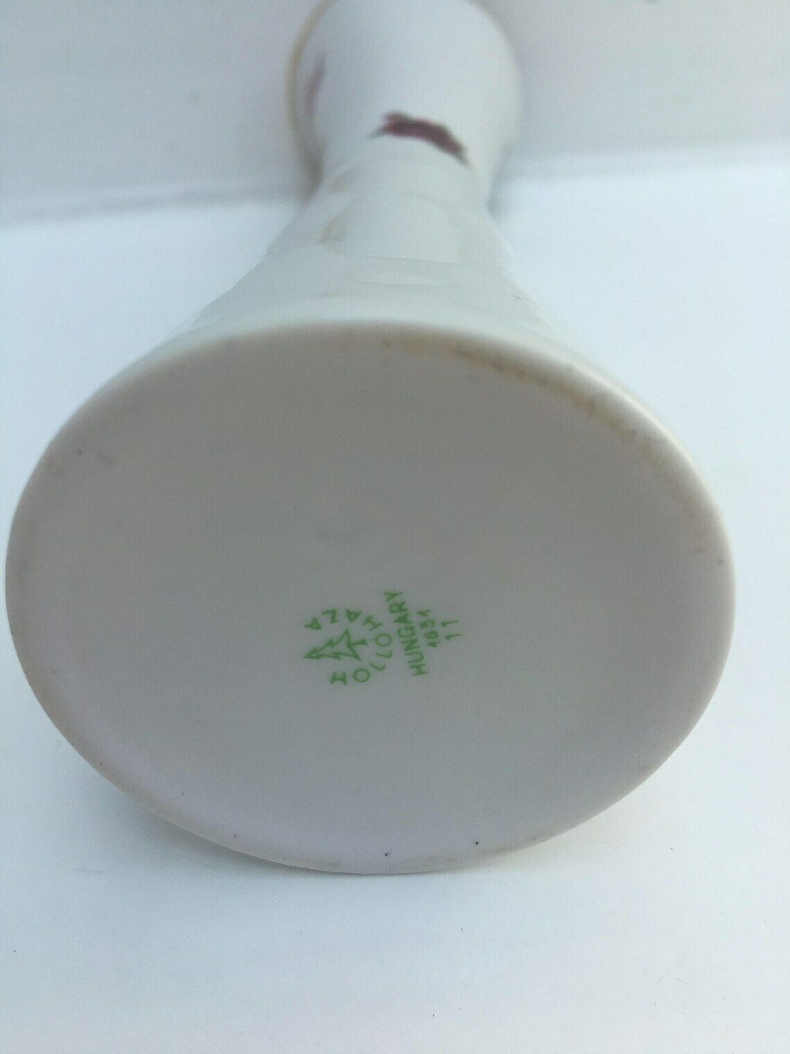 Hungarian Hollohaza Vase, Romantic White Porcelain Vase, Roses Gold Rimmed Hollohaza Hungary 1831 Porcelain Flower Vase, Pink And Red Rose photo vintage