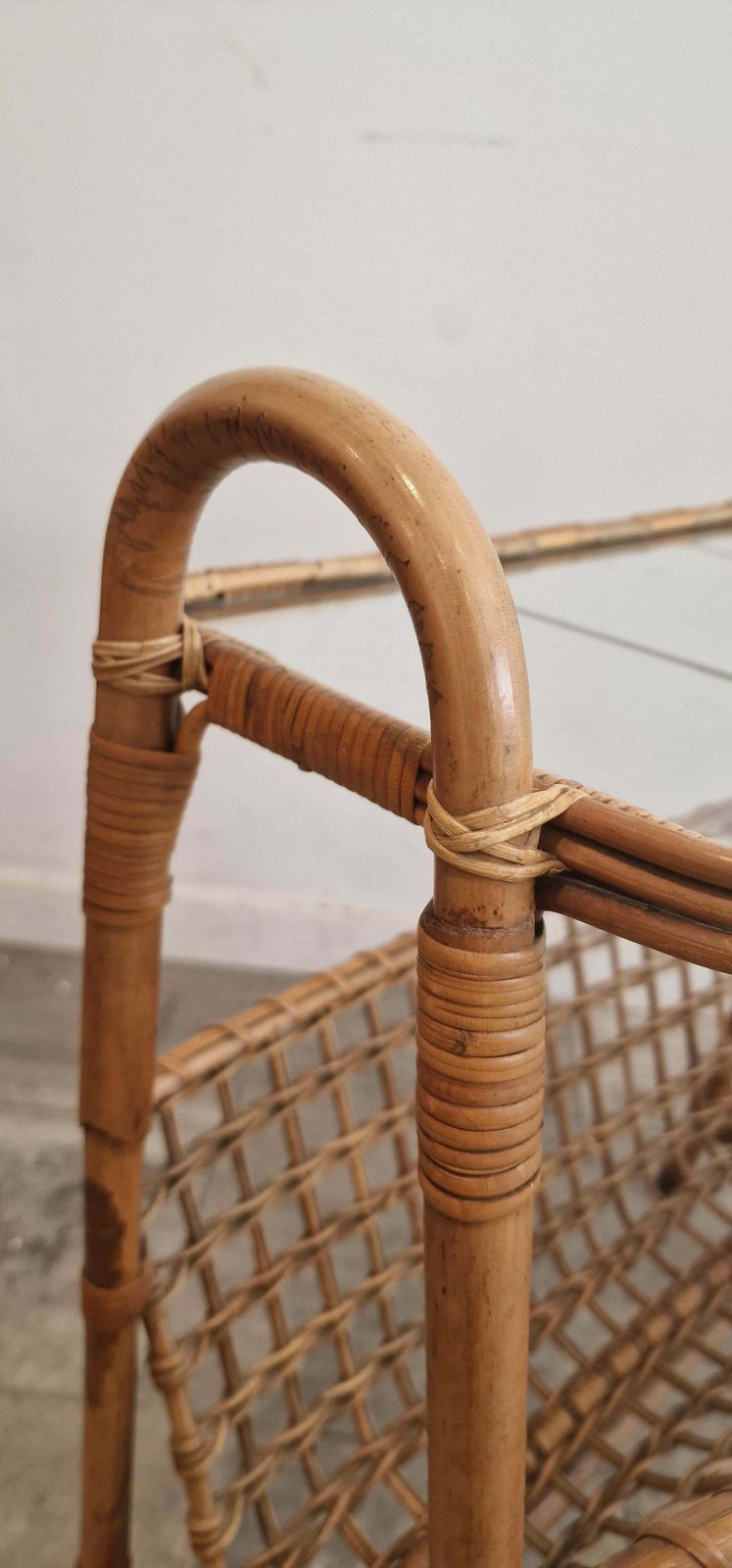 Rattan Magazine Rack, Bamboo, France 1975 photo furniture