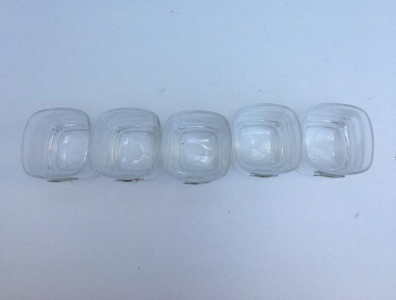 Shot Glasses With Silver Medallions , 5 Vodka Shots Glasses Square Glasses , Silver 925 Medallions Ready To Be Engraved Luxury Glassware photo vintage