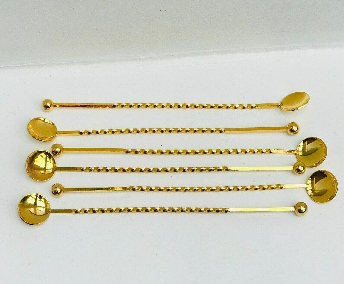 photo furniture Cocktailroerders Champagneroerders Klopper Sticks Set Van 6 Vergulde Lepels Bargereedschap Bar Cart Accessoires Bartender Mixologie