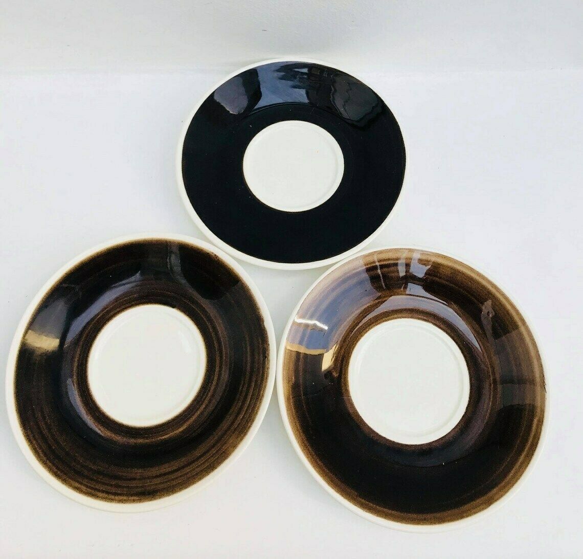 114.0 Coffee Cup Set Brown Dutch Vintage Set 3 Stackable Tea Cup And Saucer Clé D'or By Petrus Regout Royal Sphinx Maastricht 60's 70's Espresso photo
