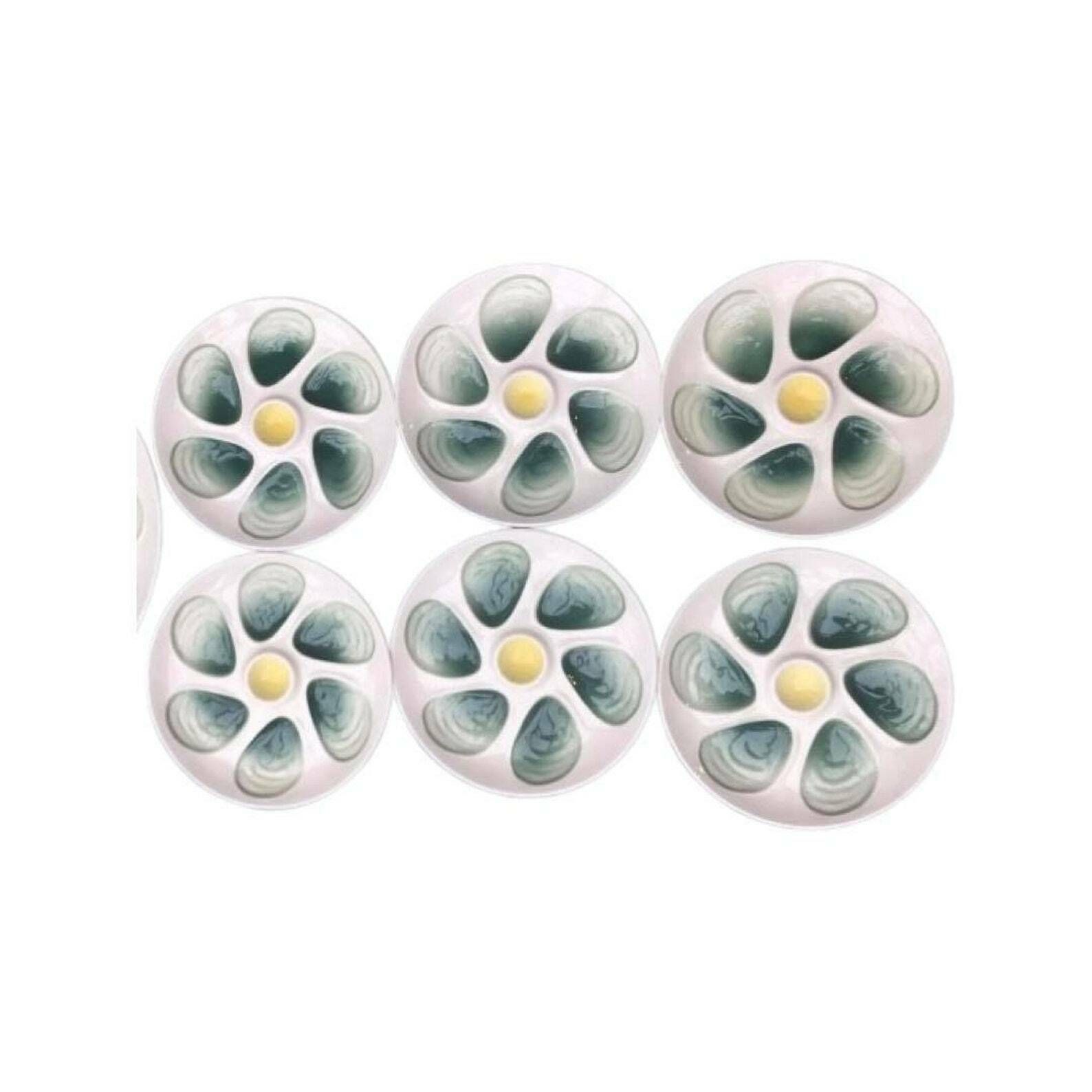 6 French Oyster Plate Green Vintage Oysters Platter 1950 Plate Oysters, Dish Oysters, Shellfish, Seafood, Ceramics France, French Pottery photo furniture