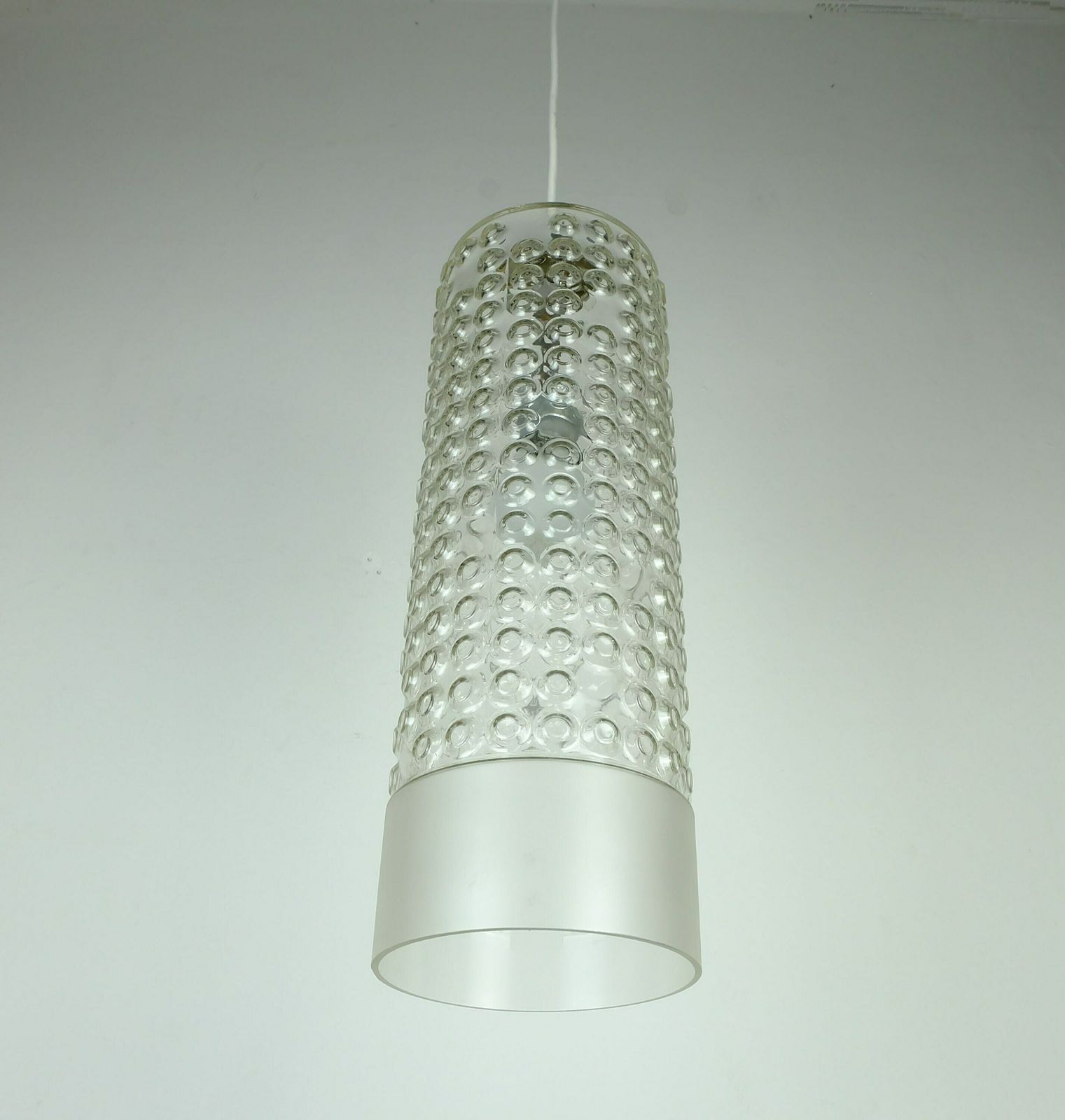 1 Of 2 Huge Cylindrical Staff Lamps Pendant Light Bubble Glass Etched Glass Design Rolf Krueger 1967 photo 408.089