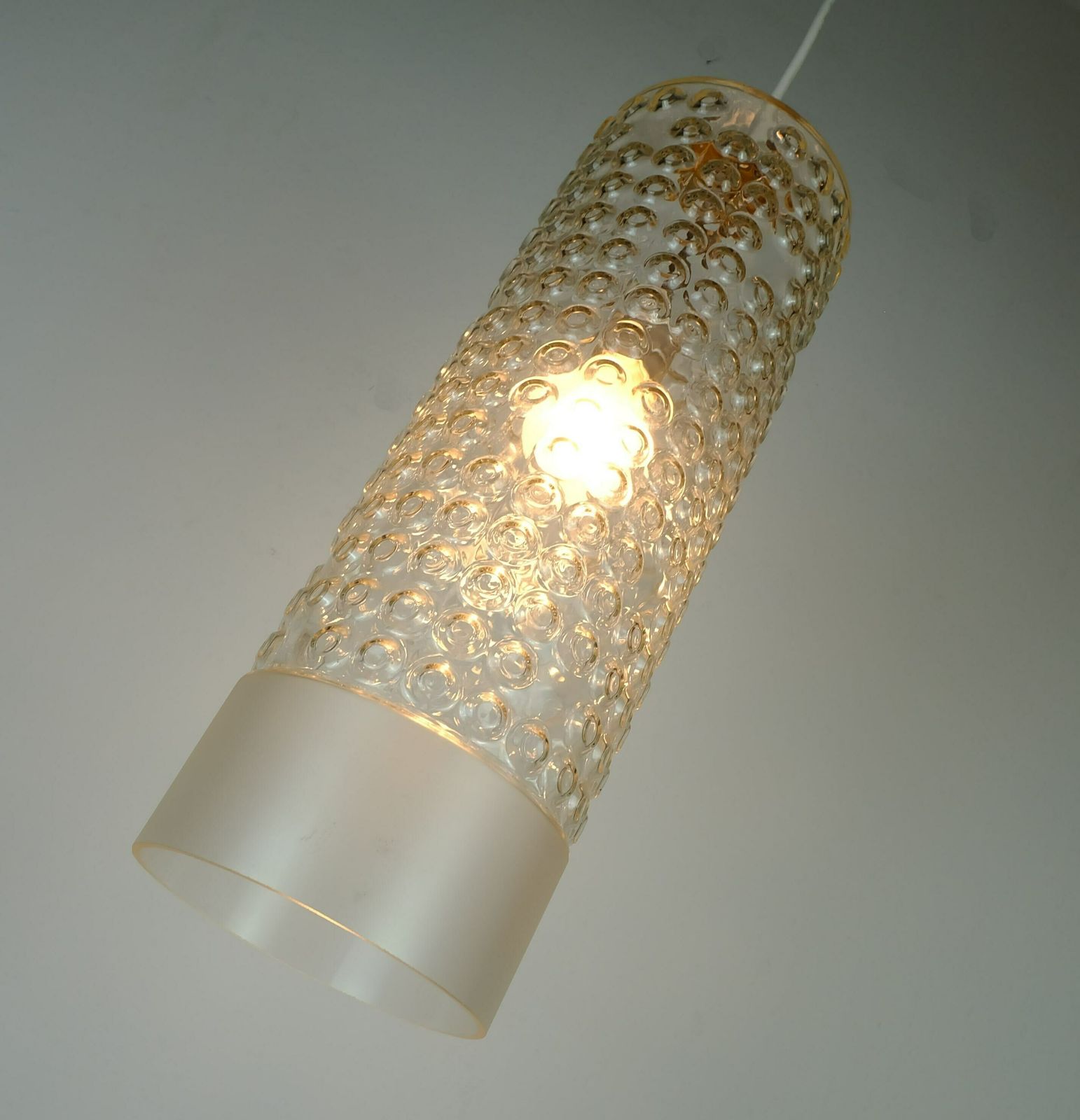1 Of 2 Huge Cylindrical Staff Lamps Pendant Light Bubble Glass Etched Glass Design Rolf Krueger 1967 photo buy