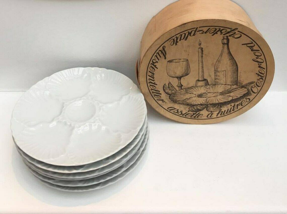 Porcelain Oyster Plates 5 From The 1970s Made By Bareuther Bavaria Waldsassen Germany.Oyster Dish, Diner Table, Party Table, Wedding Gift. photo vinterior