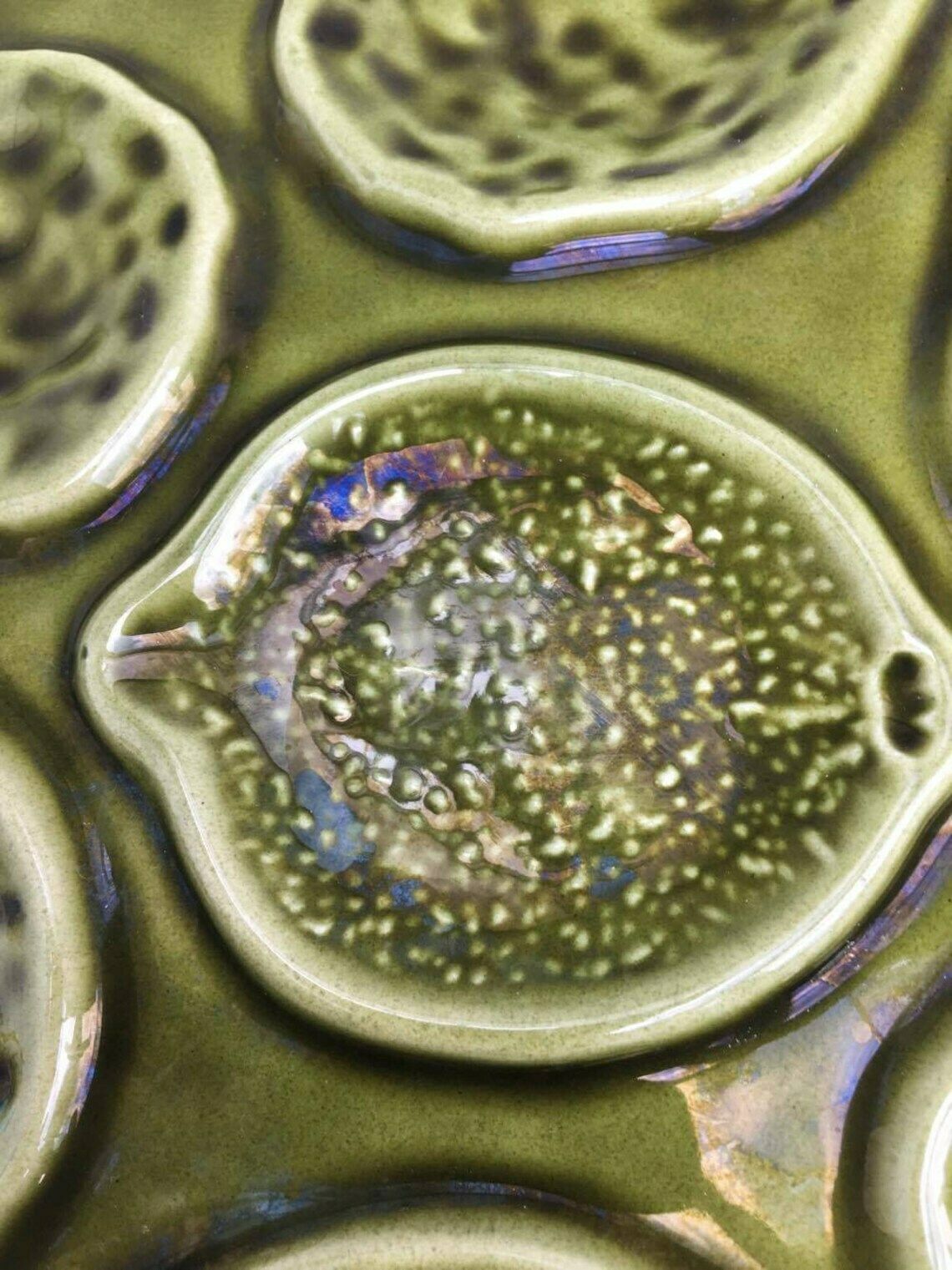 9 Vintage Green Oyster Plates, Niderviller Faience 50s, Oyster Plate, Oyster Dish, Collector Oyster Collection Wedding Gift Mid Century photo vintage