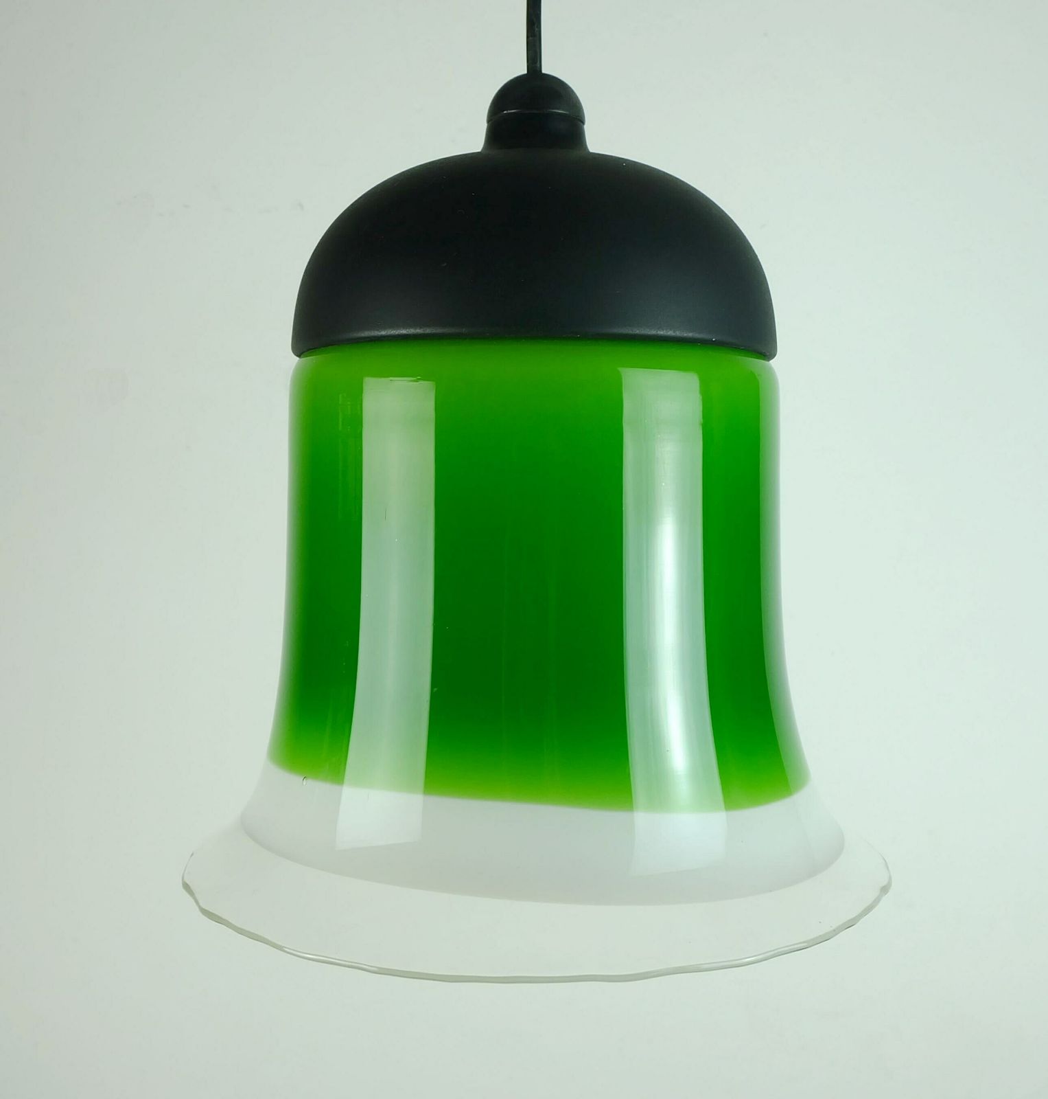 Mid Century Pendant Light Peill & Putzler 1970s Green White And Clear Glass Shade Model Ah 191 photo 272.597