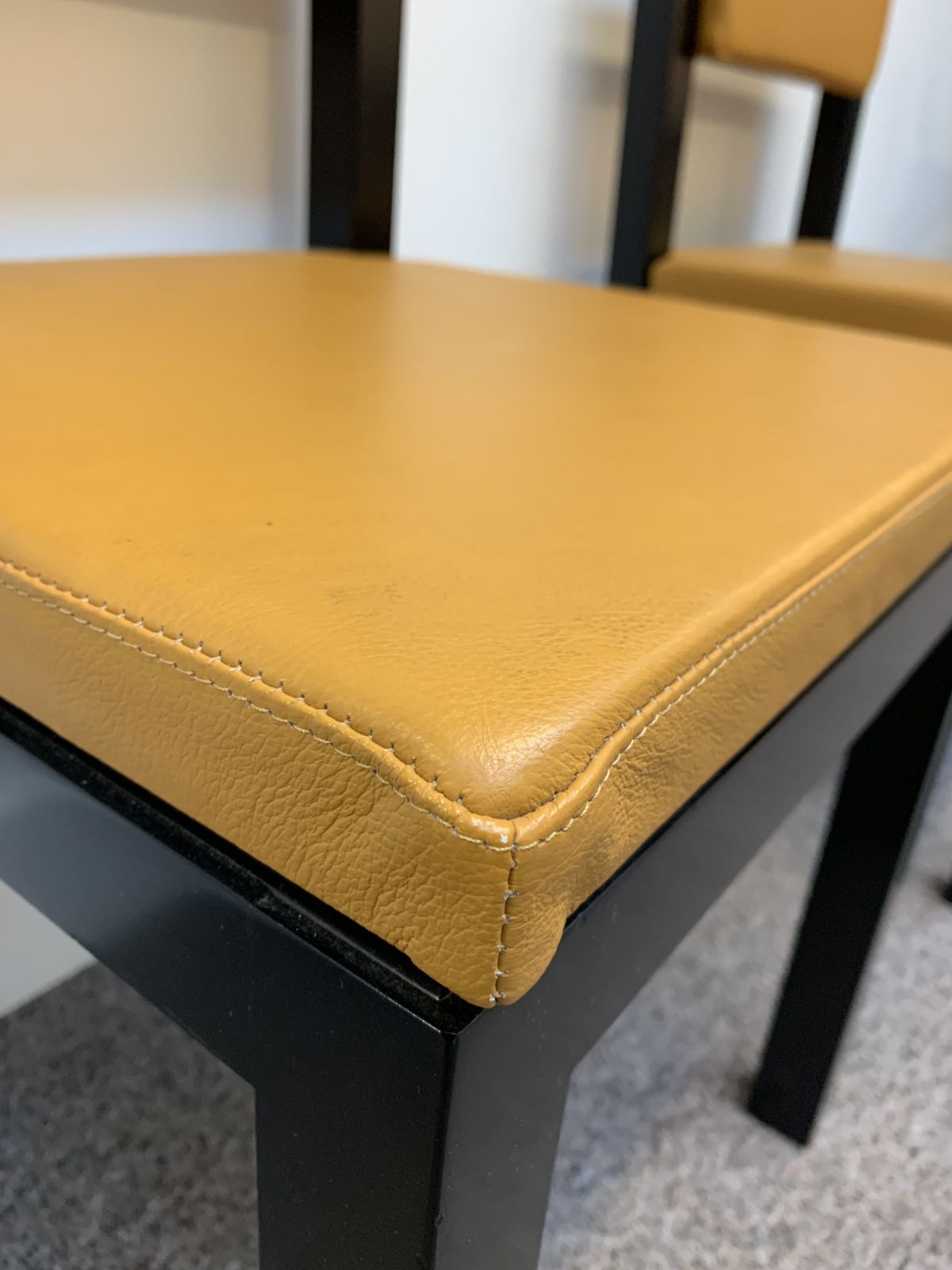 Pair Of Vintage Yellow Leather Chairs photo vintage