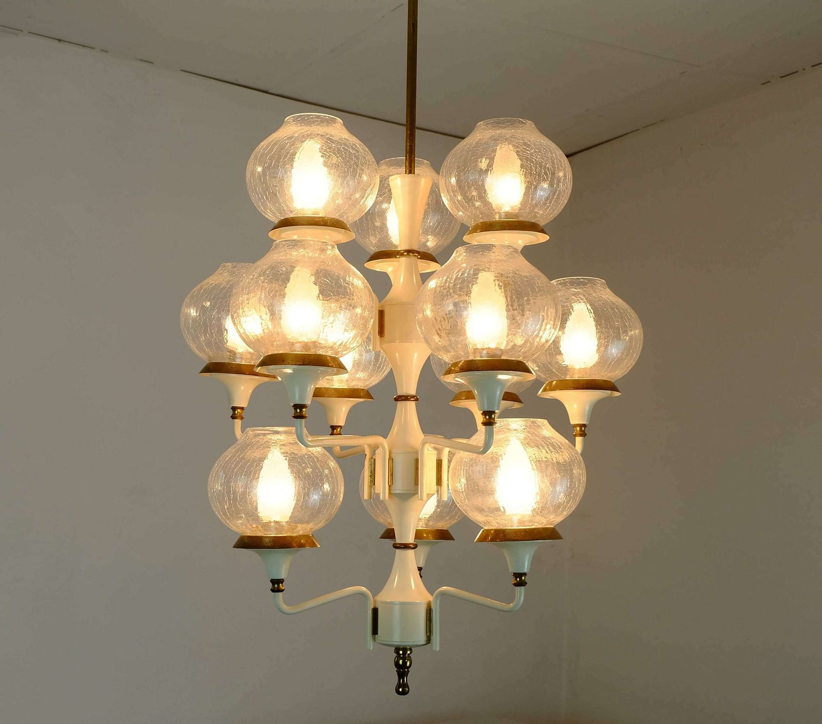 photo furniture Fantastic 1960s Mid Century Chandelier Metal Brass 12 Crackle Glass Shades