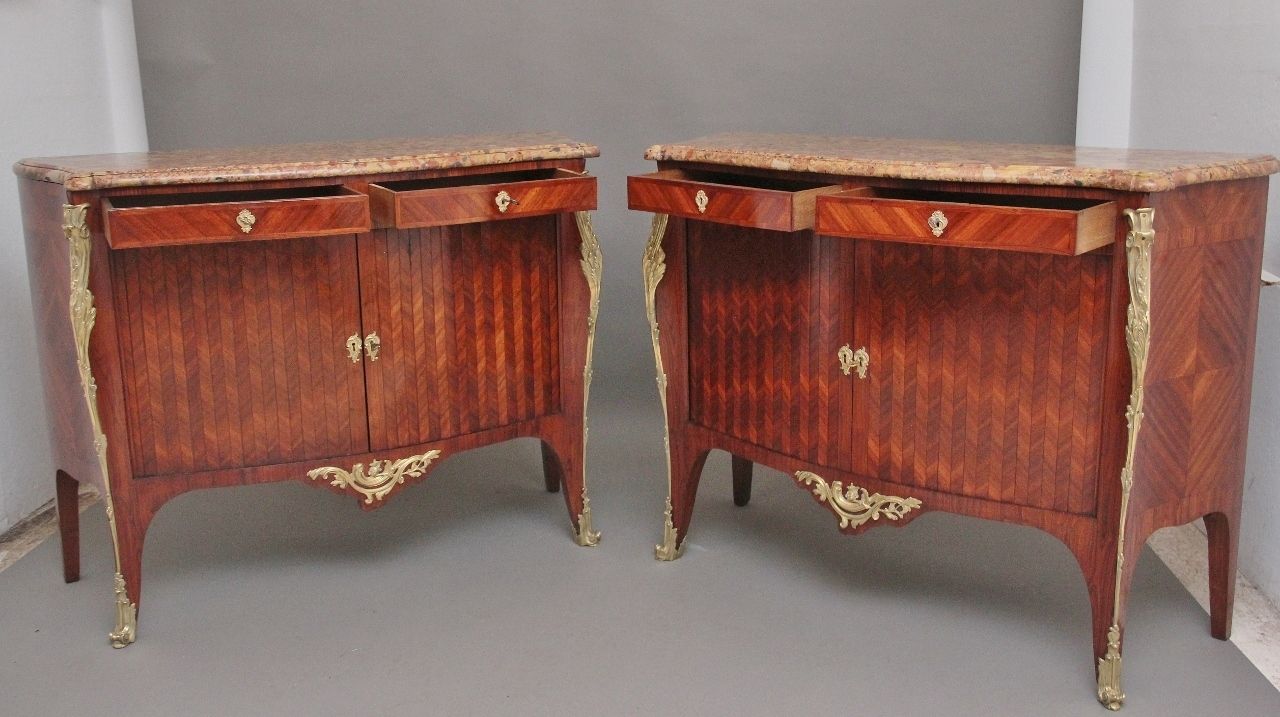 Pair 19th Century French Kingwood And Marble Top Commodes photo for sale