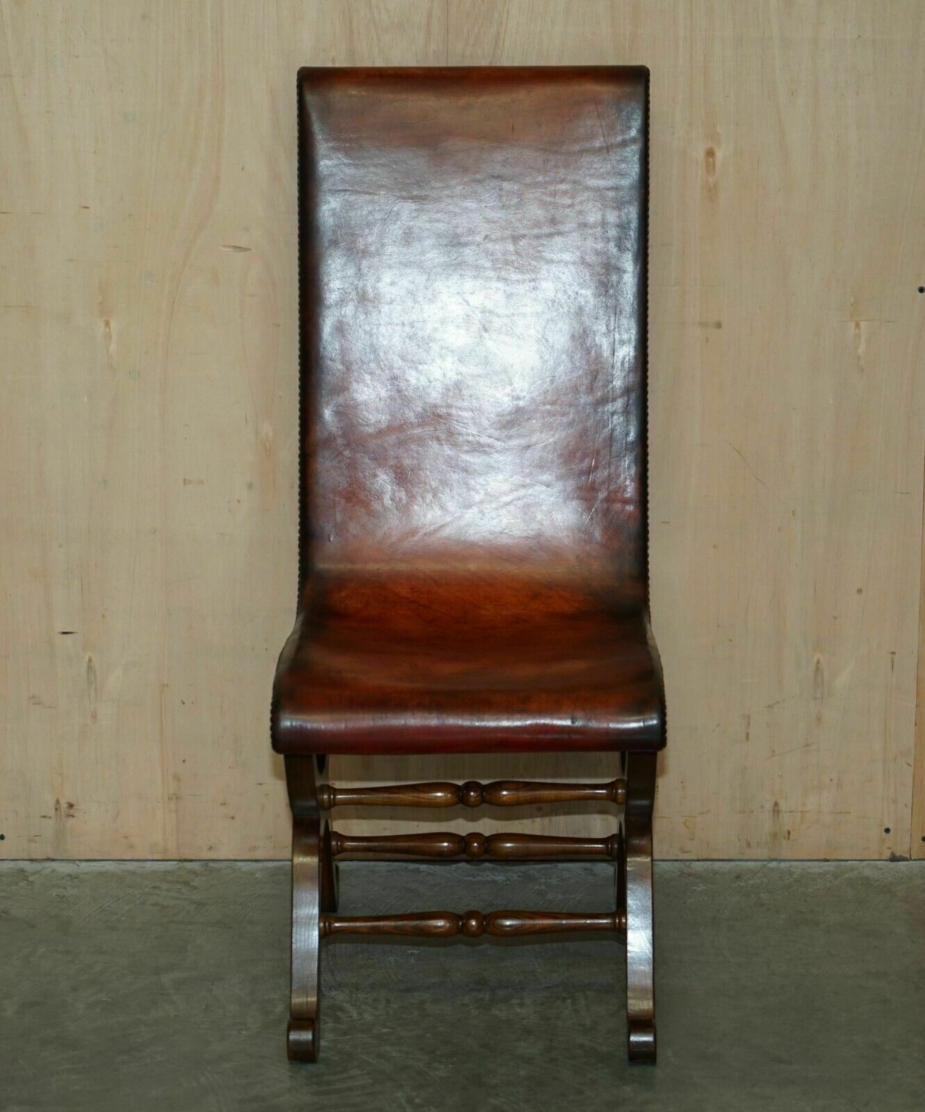 Six Restored Brown Leather And Oak Spanish Pierre Lottier Alamazan Dining Chairs 6 photo Furniture