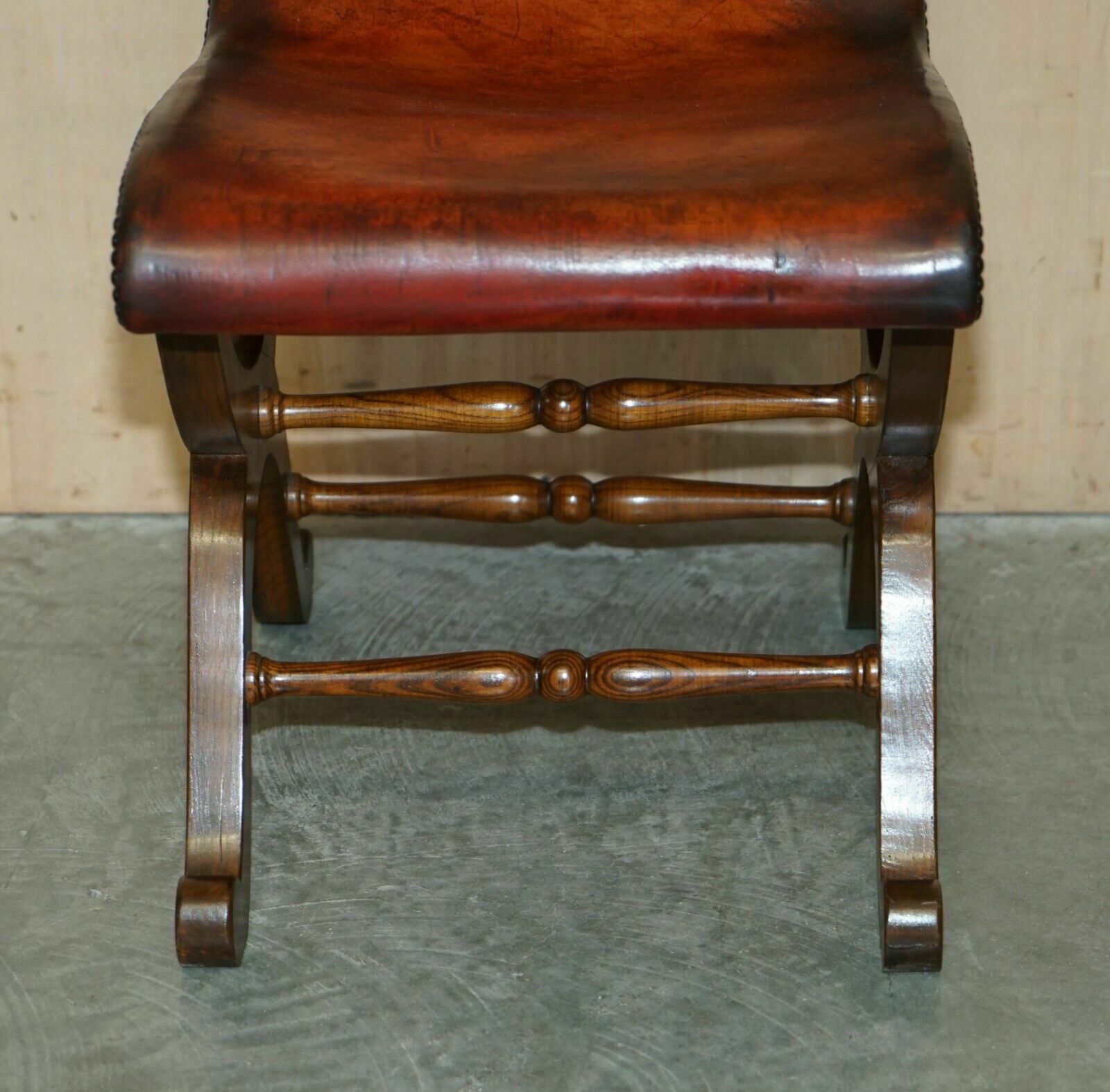 Six Restored Brown Leather And Oak Spanish Pierre Lottier Alamazan Dining Chairs 6 photo vintage