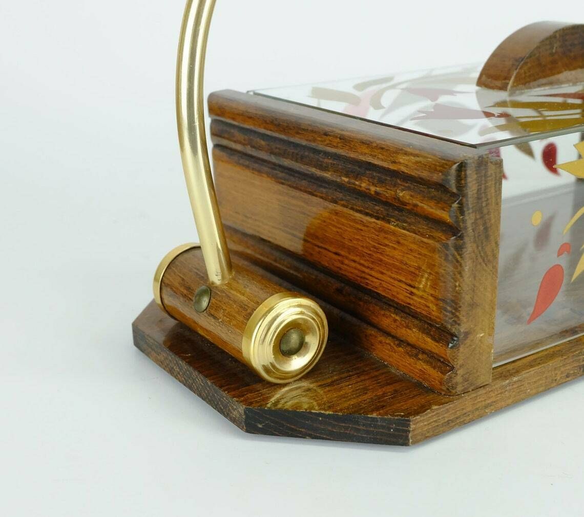 Beautiful 1930s French Art Déco Cookie Jar. Wood Glass Brass photo for sale