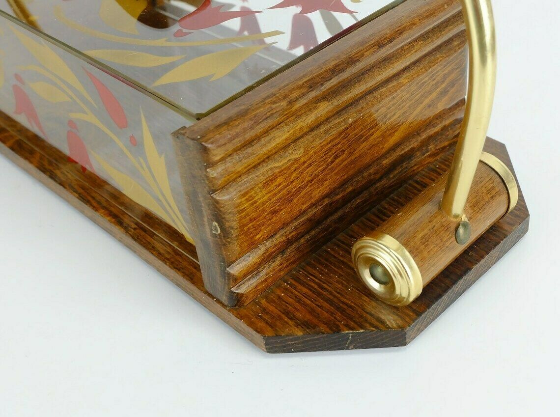 Beautiful 1930s French Art Déco Cookie Jar. Wood Glass Brass photo vinterior