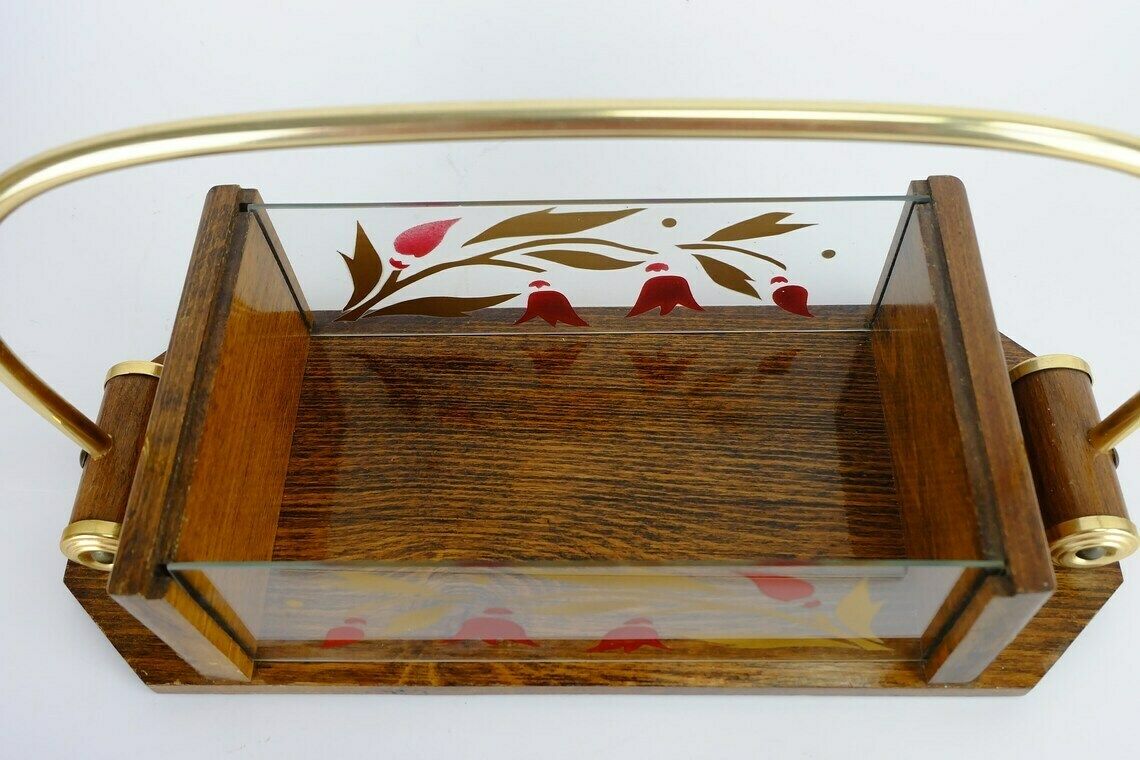 photo furniture Beautiful 1930s French Art Déco Cookie Jar. Wood Glass Brass