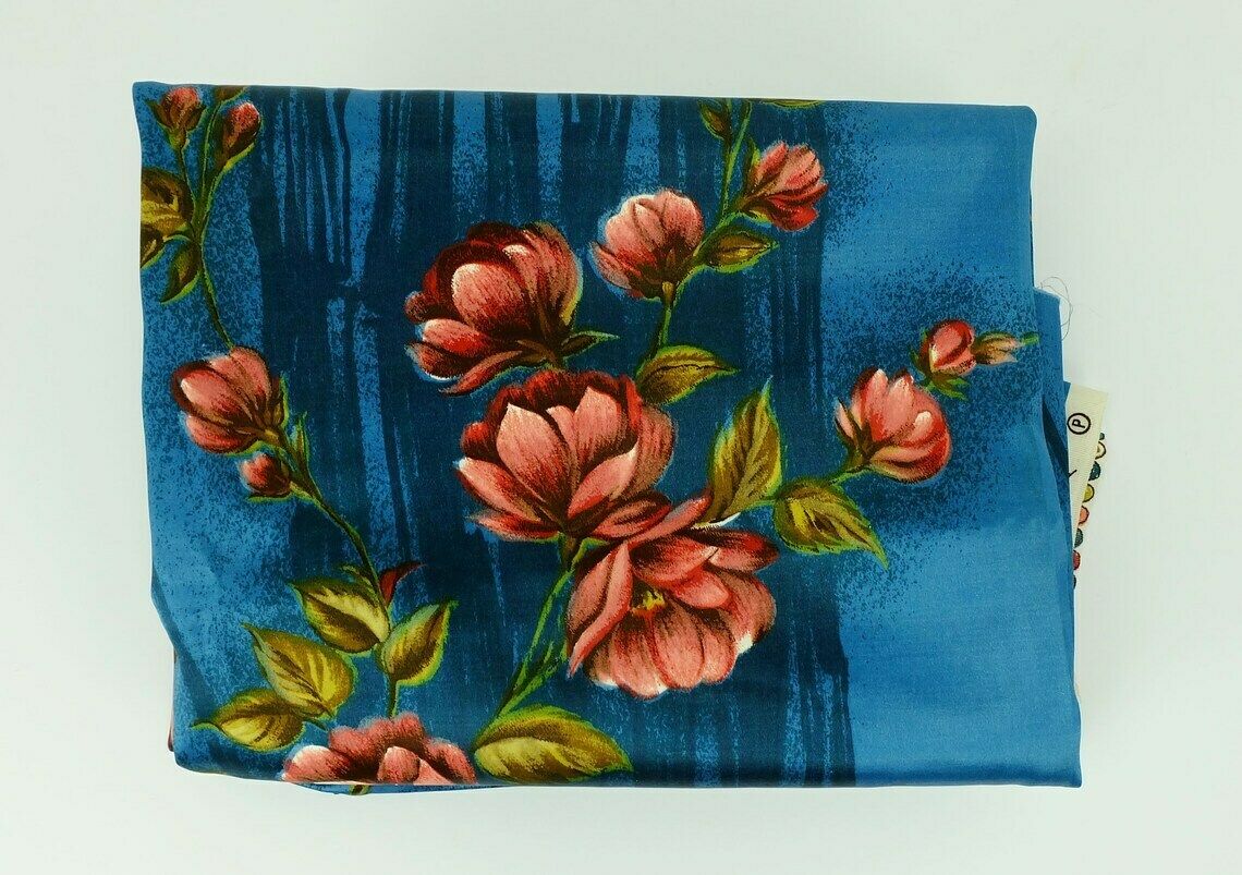 Beautiful 1950s Fabric Curtain Fabric Satin With Floral Pattern 2 Panels Of 94 1/2" X 47 1/4" photo 136.2985