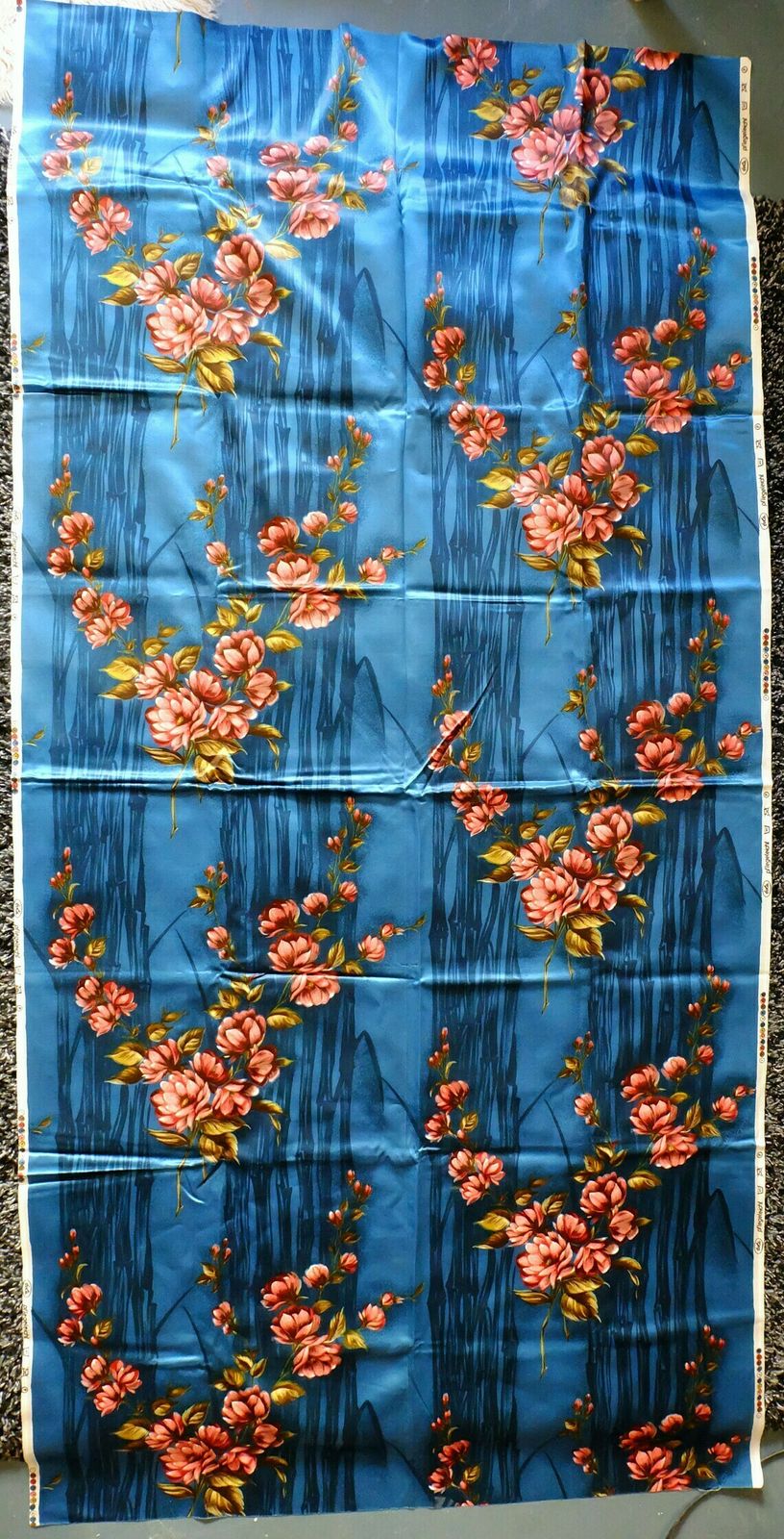 Beautiful 1950s Fabric Curtain Fabric Satin With Floral Pattern 2 Panels Of 94 1/2" X 47 1/4" photo buy