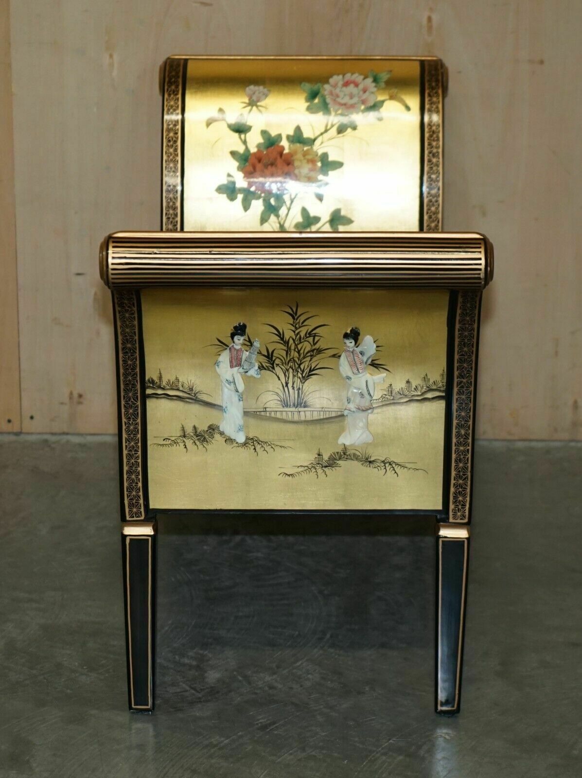 2950.0 Antique Mother Of Pearl Soapstone Geisha Girl Carved Chinese Chinoiserie Bench photo