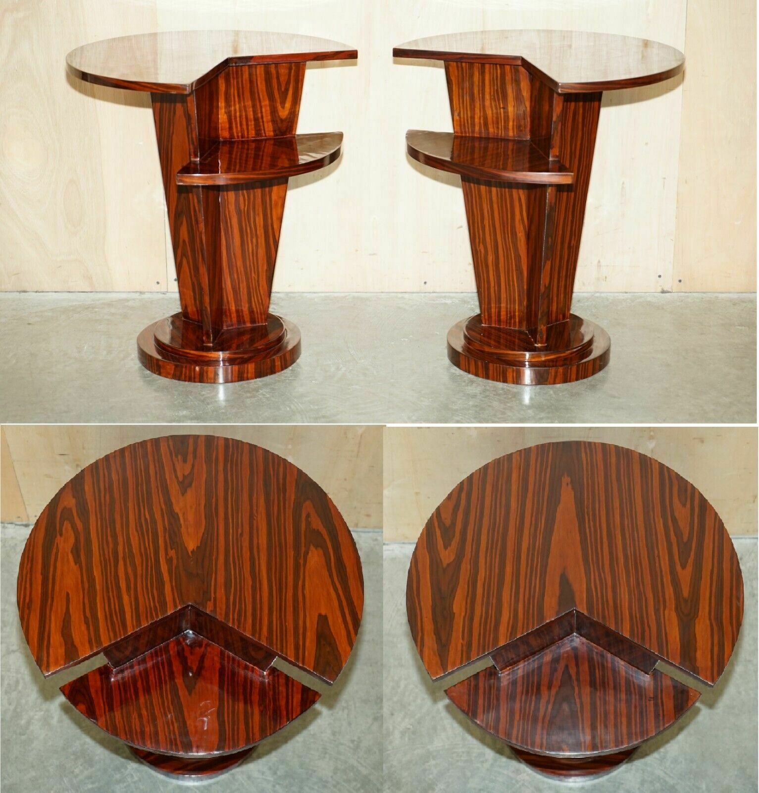 Pair Of Lovely Vintage Art Deco Style Two Tier Macassar Wood Side End Tables