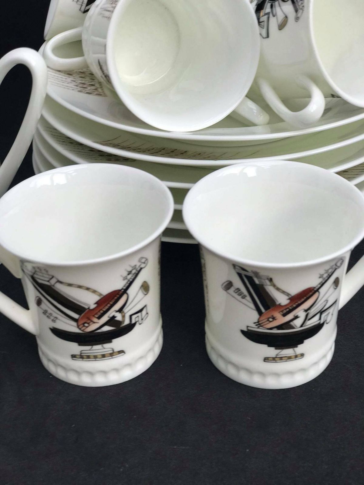 Imperial Porcelain Lomonosov Russian Coffee Set Collection Gift Collector Cups Creamer Sugar Bowl Wedding Gift Swan Musical Instruments photo for sale