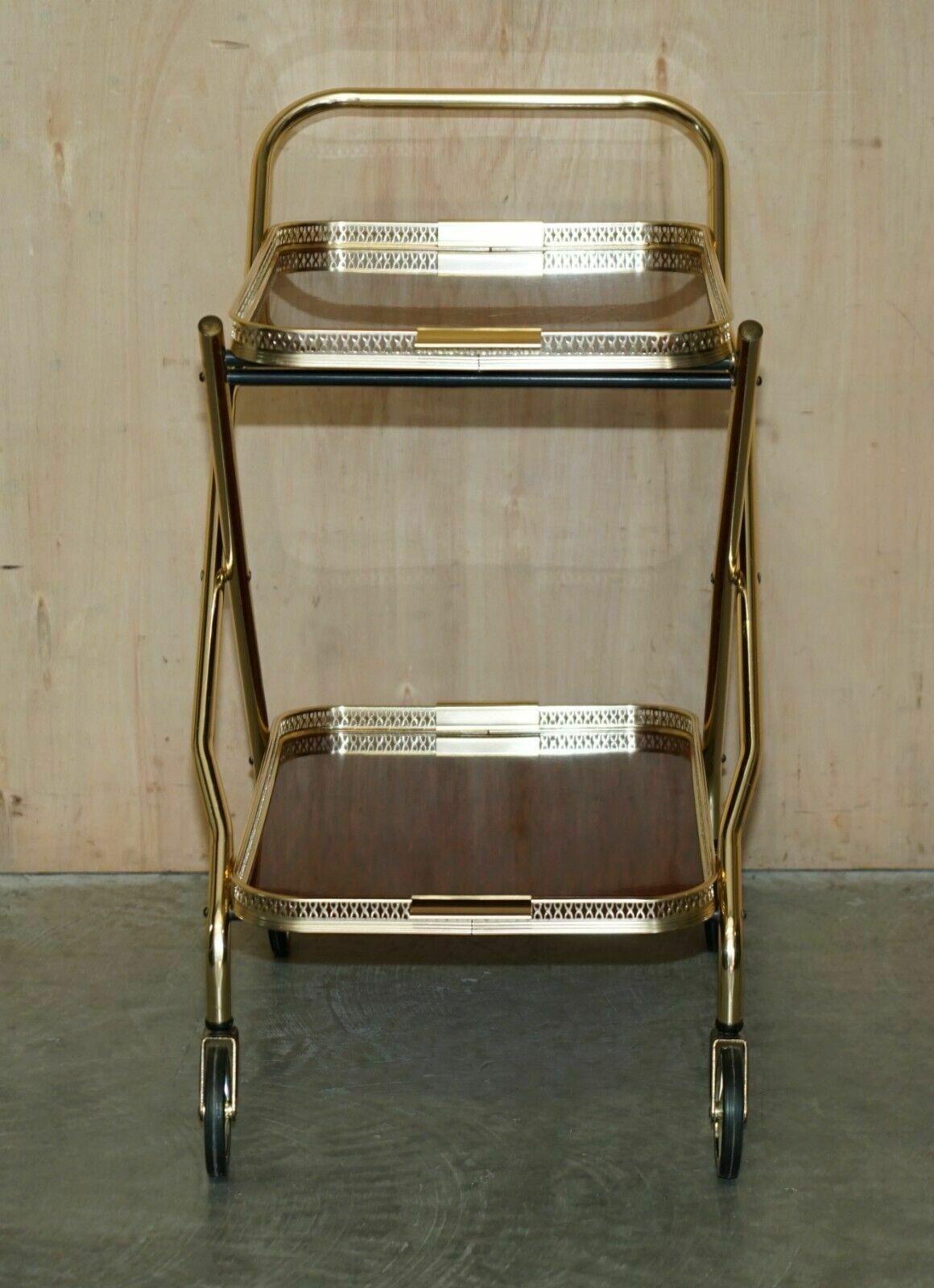 photo buy Mid Century Folding Rosewood Brass 1950's Drinks Trolley With Removable Trays