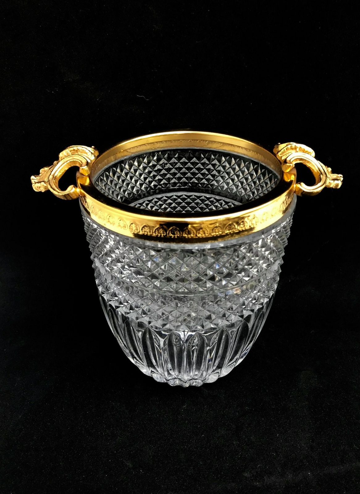 Ice Bucket Heavy Crystal With Golden Shell Handles Mid Century Barware Mixology Tools Bar Cart Decor Man Cave Gift Hollywood Regency