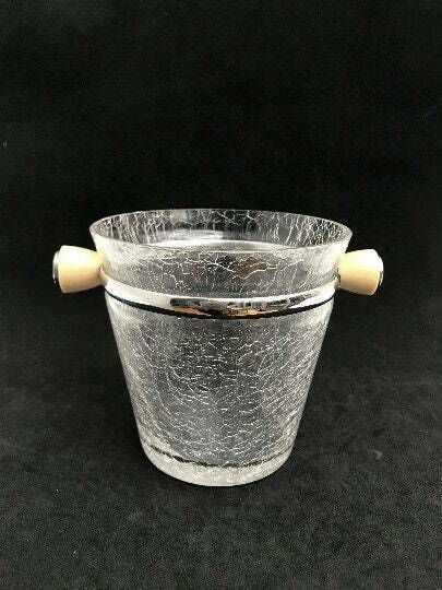 Glass Ice Bucket Vintage Mid Century Crackled Glass Vintage Ice Bucket Vintage Bar Accessoires Gift Bar Cart Gift For Him Bar Tools 60s photo furniture