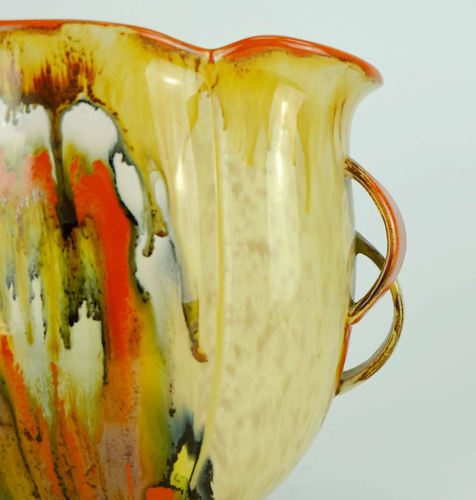 Beautiful Art Déco Vase 1930s Ceramic Dumler Breiden Drip Glaze Double Handle photo for sale