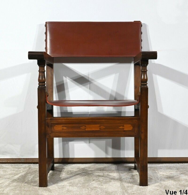 Armchair In Walnut And Leather From Cordoba   Late 19th Century photo 2446.25