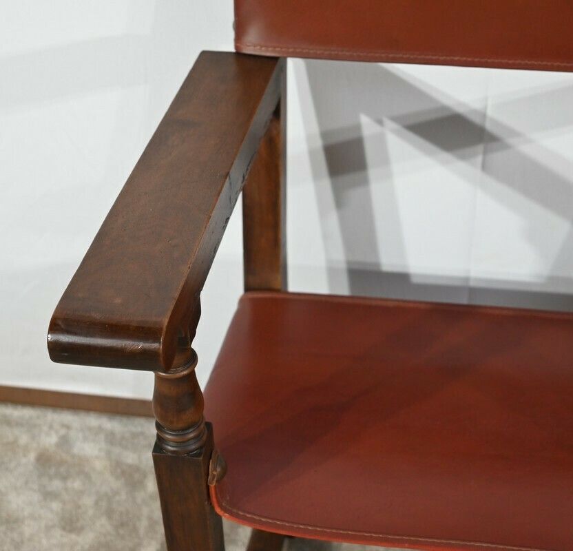 Armchair In Walnut And Leather From Cordoba   Late 19th Century photo vintage