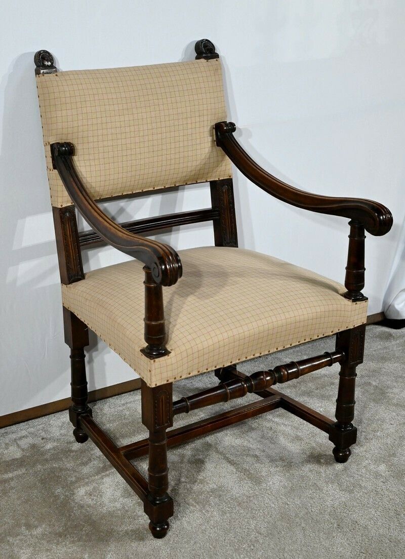 Walnut Armchair, Known As Bout De Table, Renaissance Style   Late 19th Century photo for sale