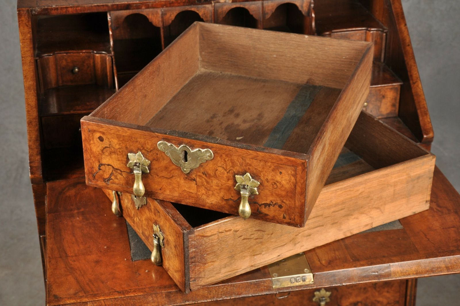 Small Early 18th Century Burr Walnut Bureau photo vintage