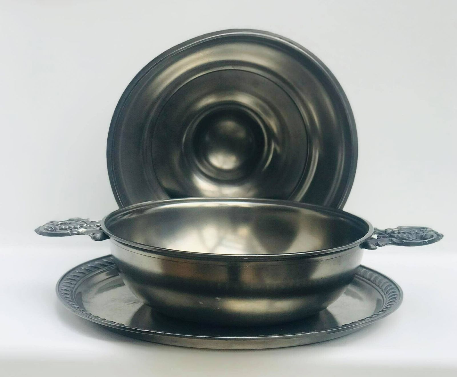Vegetables Lidded Serving Plate Pewter Soup Tureen Rustic Table Kitchen Decor French Metal With Lid Table Service, French Table Decoration photo 183.0
