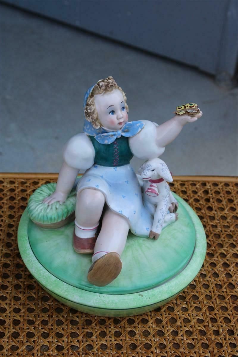 Tarcisio Tosin Italian Ceramic Box 1930s With Little Girl And Goat photo furniture