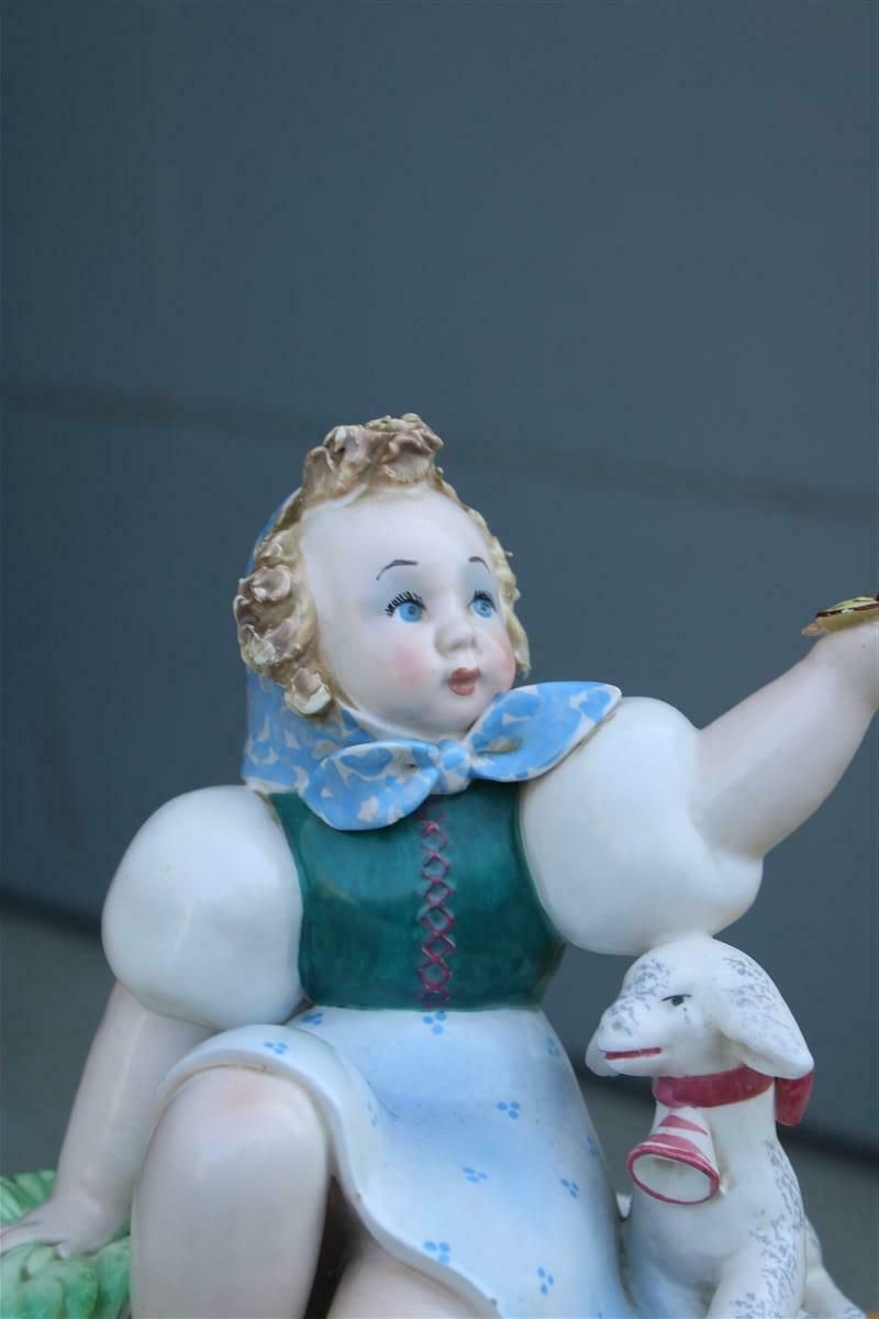 Tarcisio Tosin Italian Ceramic Box 1930s With Little Girl And Goat photo for sale