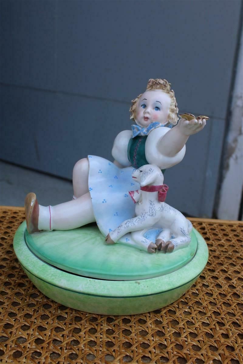 Tarcisio Tosin Italian Ceramic Box 1930s With Little Girl And Goat photo vinterior