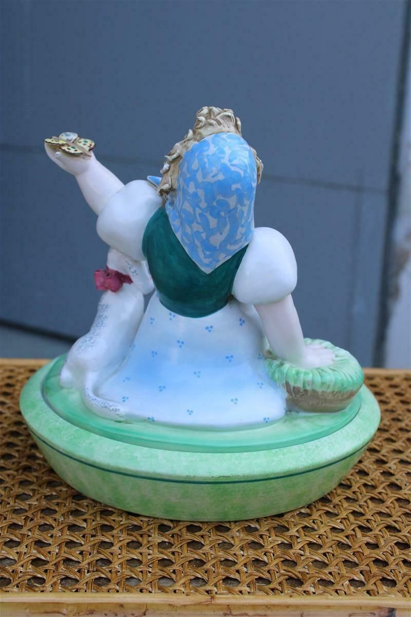 photo for sale Tarcisio Tosin Italian Ceramic Box 1930s With Little Girl And Goat